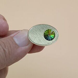 Vintage Shields Tie Clip Signed Oval Rhinestone Gold Tone Estate 1"